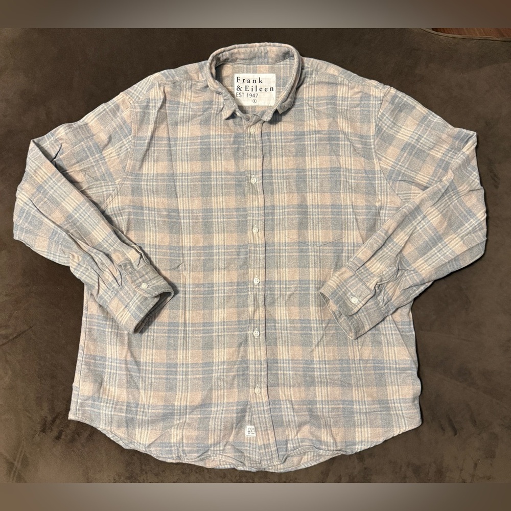 Frank & Eileen Luke Button Down Shirt Italian Cotton Gray Mens Sz L Thin Flannel